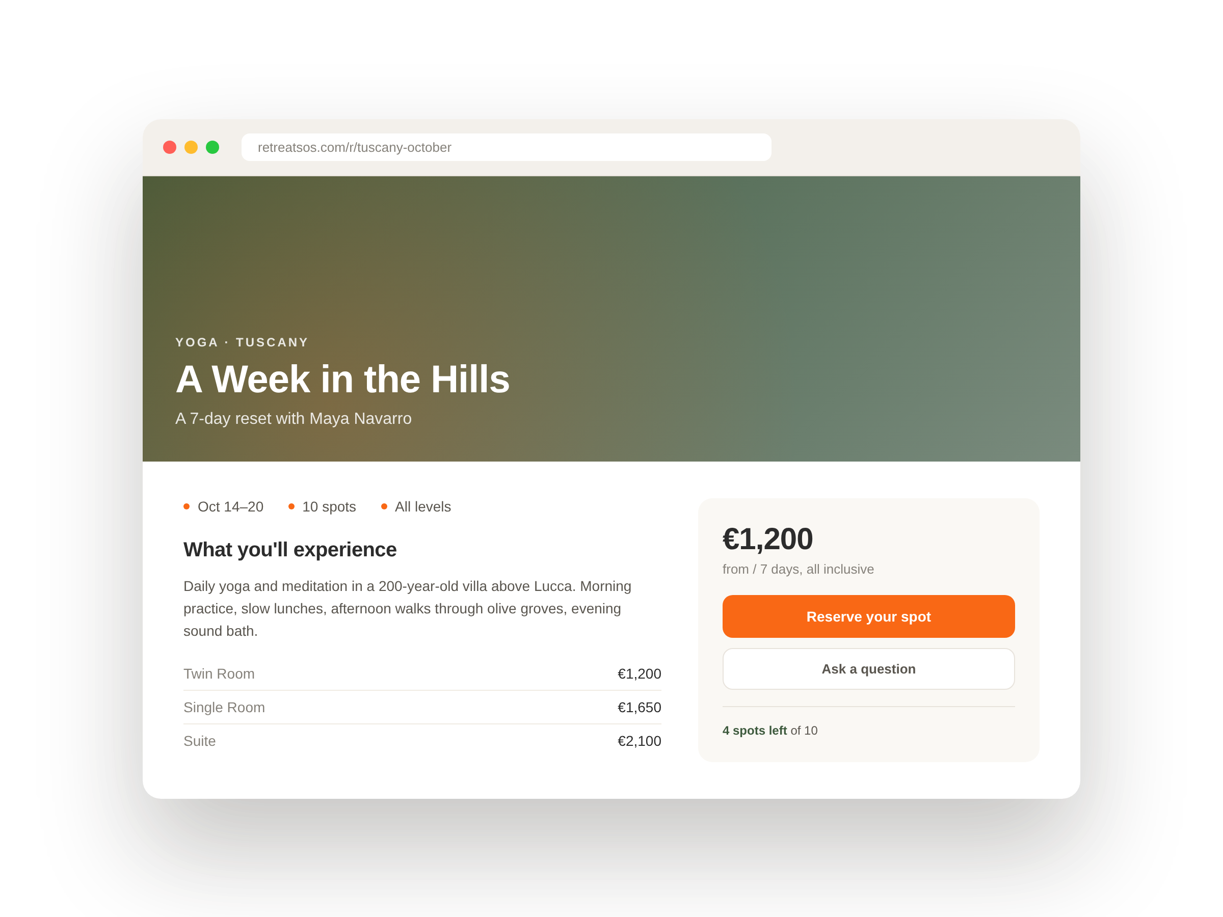 A retreat page on the web