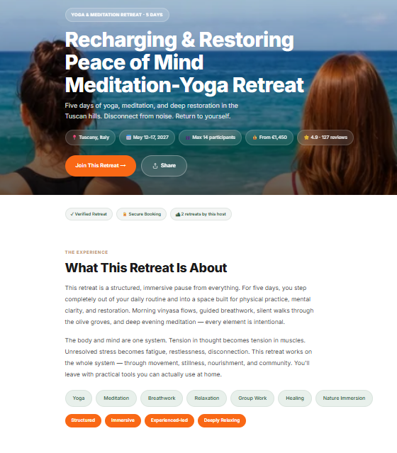 Retreat page preview